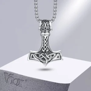 Vnox Vintage Men Norse Viking Necklaces,Rock Punk Retro Thor Mjolnir Hammer Pendant,Scandinavian Nodic Amulet Rune Neck Jewelry