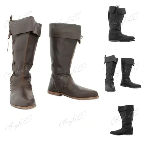 Renaissance Medieval Cosplay Gothic Punk Viking Pirate Props Shoes PULeather Knight High Boots Men Women Paladin Costume Witcher