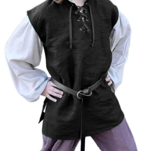 Children Medieval Renaissance Grooms Pirate Tunic Top Larp Costume Lace Up Shirt Middle Age Viking Cosplay Warrior Top