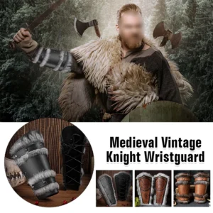 1Pcs Medieval Viking Knight Arm Gauntlets PU Leather Fur Armor Bracer Vambrace Knight Arm Guards Samurai Larp Bracers Cosplay
