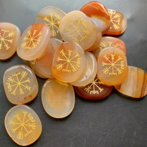 1pc Natural Original Carnelian Palm Stones Orange Agate Viking Compass Rune Symbols Reiki Healing Crystal Crafts Home Decor